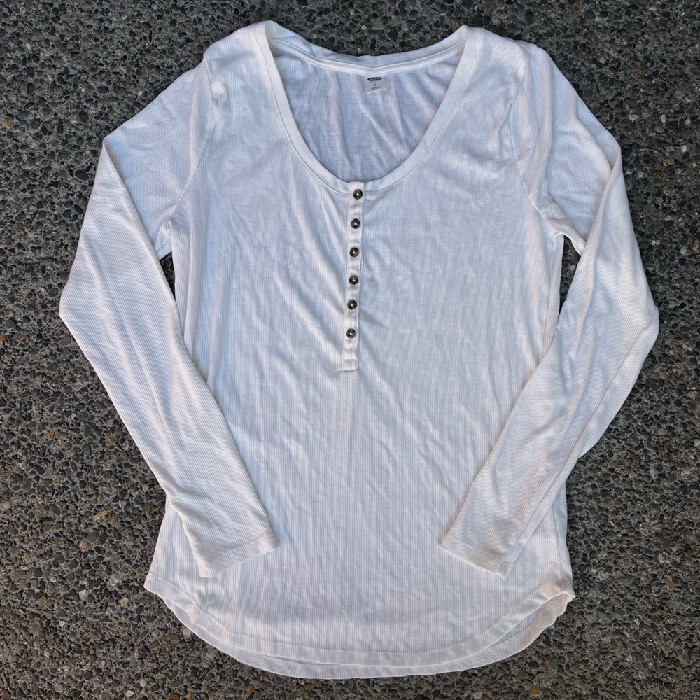 CREAM WHITE LONG SLEEVE HENLEY BUTTON SHIRT SIZE LARGE